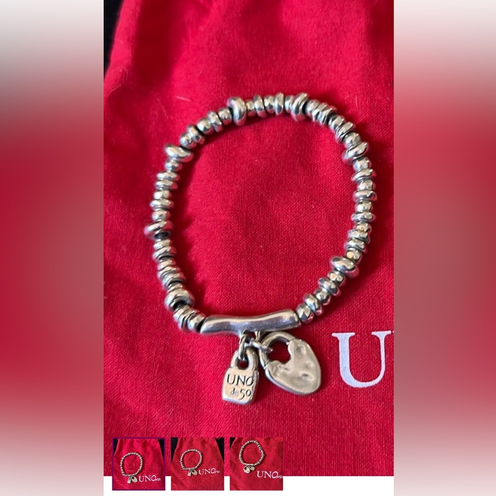 Uno de fifty stretch sterling silver bracelet.